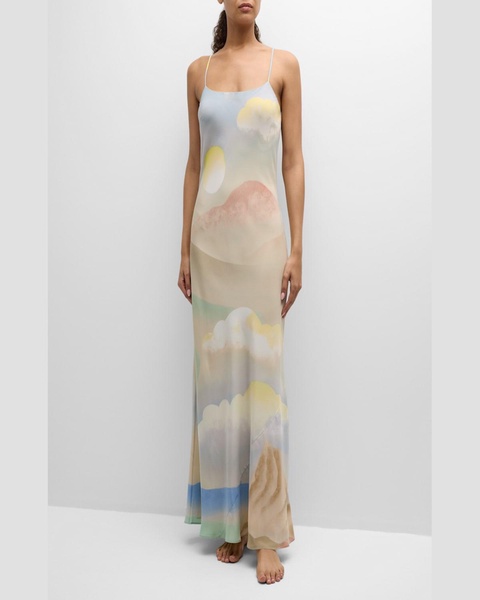 Olympia Landscape-Print Silk Slip Dress