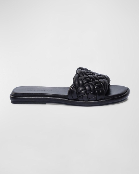 Braided Leather Flat Slide Sandals