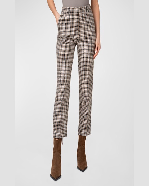 Feryn Houndstooth Shetland Tweed Tapered-Leg Ankle Pants