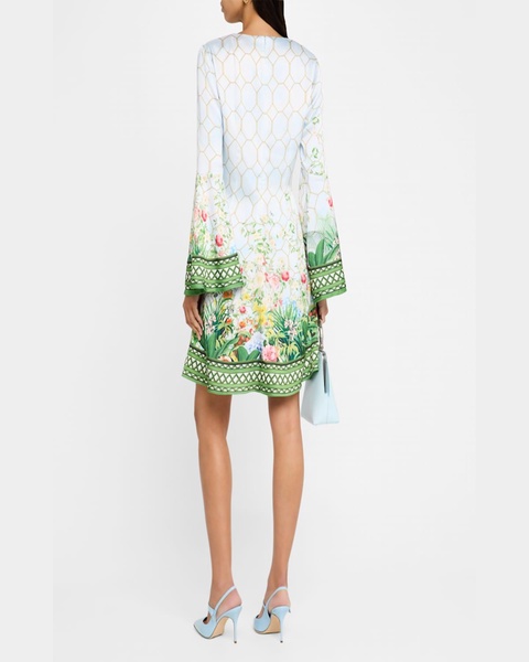 Beam Garden-Print Flare-Sleeve Dress