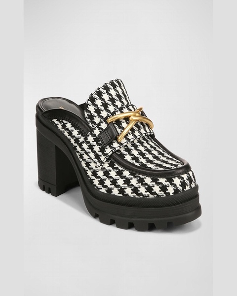 Wynter Houndstooth Heeled Loafer Mules