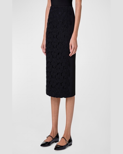 Anemone Embroidered Crepe Pencil Skirt