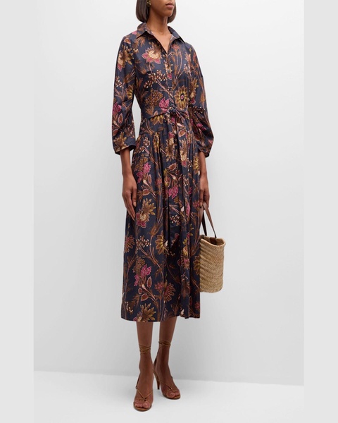 Raya Floral 3/4-Sleeve Midi Shirtdress