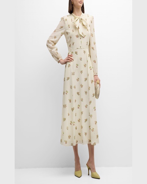 Alison Floral Crepe De Chine Long-Sleeve Maxi Dress