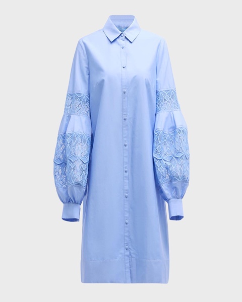 Lace-Inset Blouson-Sleeve Shirt Dress