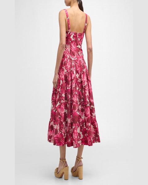 Santiago Bustier Tiered Floral Poplin Midi Dress