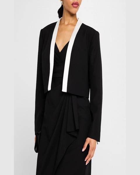 Cropped Contrast-Trim Tuxedo Jacket