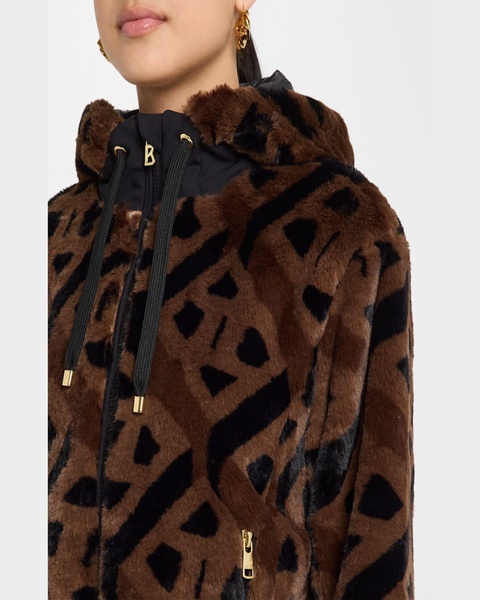 Suzan Logo Faux Fur Hooded Jacket