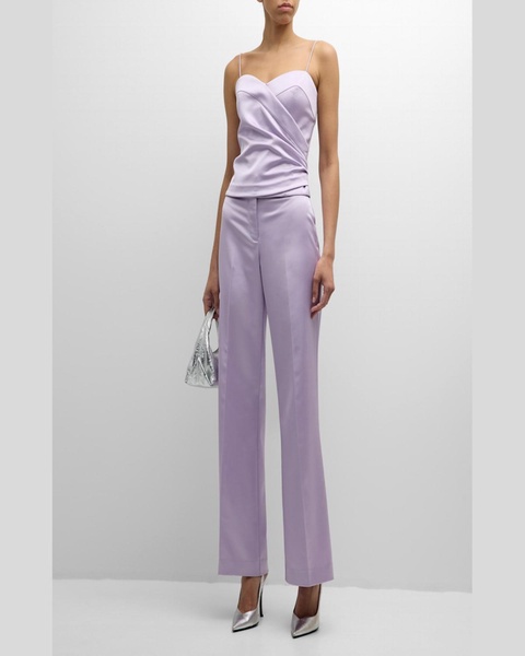 Two-Tone Flare-Leg Satin Back Crepe Pants