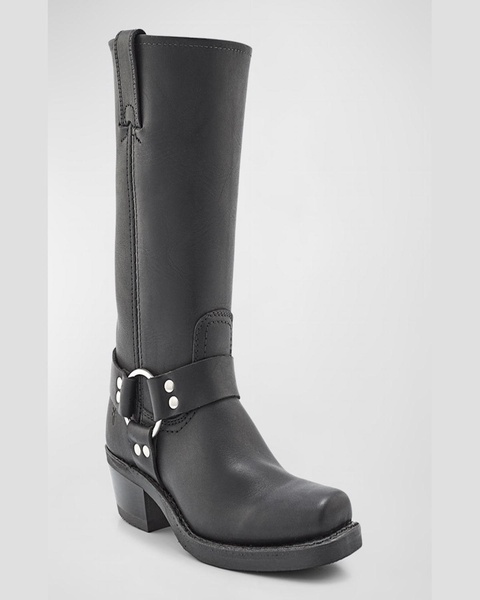 Tall Leather Harness Biker Boots