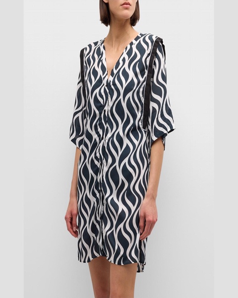 Two-Tone Wave Beach Shirt Coverup