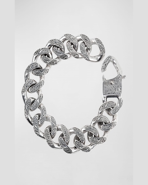 Men's Carved Silver Chain Link Bracelet