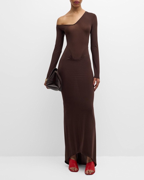 Convertible-Neck Long-Sleeve Drop-Waist Gown