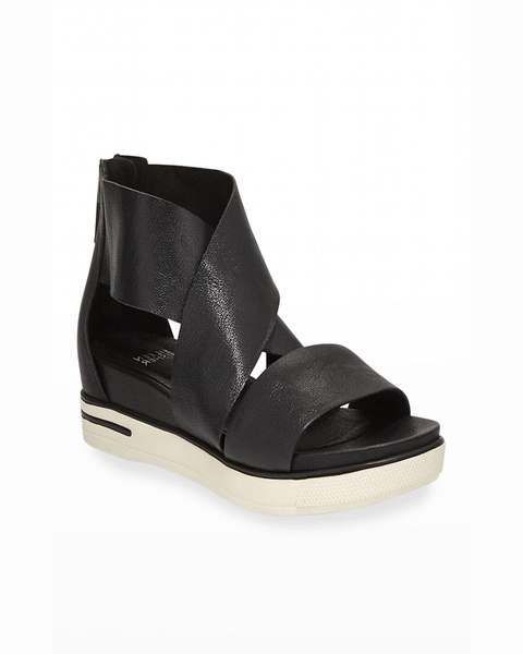 Sport Wide-Strap Leather Sandals, Black