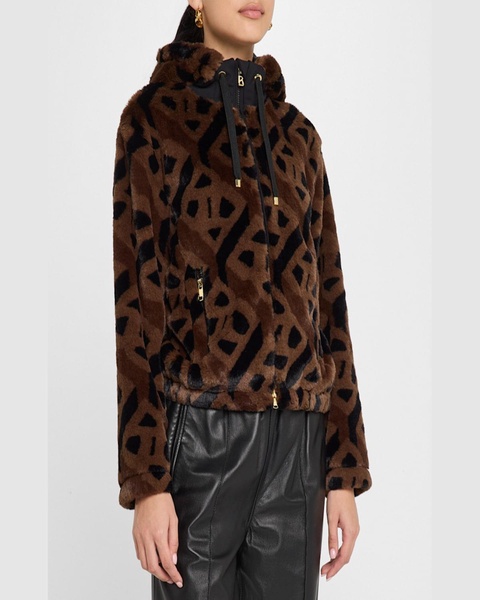 Suzan Logo Faux Fur Hooded Jacket