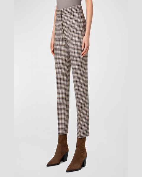 Feryn Houndstooth Shetland Tweed Tapered-Leg Ankle Pants