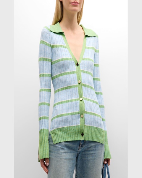 Raya Stripe Knit Button-Front Sweater