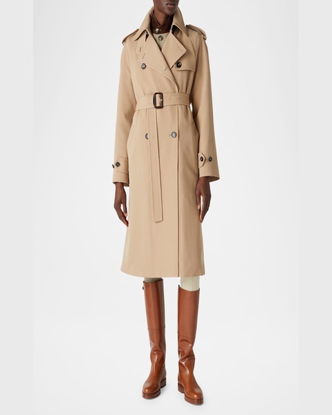 Clive Double-Breasted Belted Drill Wool Trench Coat