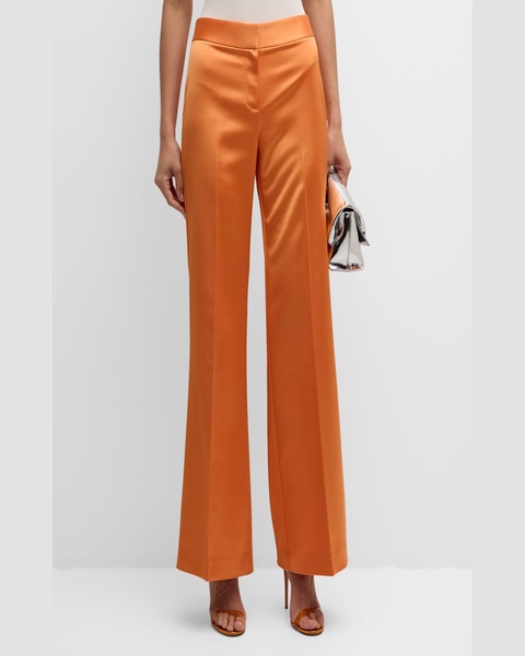 Two-Tone Flare-Leg Satin Back Crepe Pants