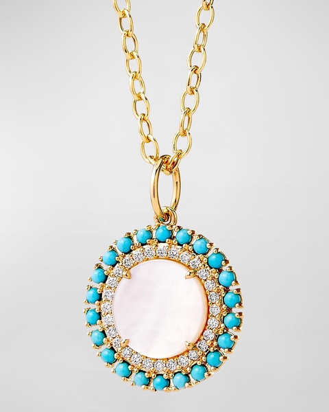 Mother-Of-Pearl Turquoise & Diamond Pendant Necklace