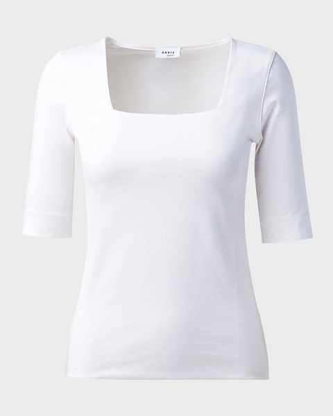 Cotton 1/2-Sleeve Square-Neck Tee