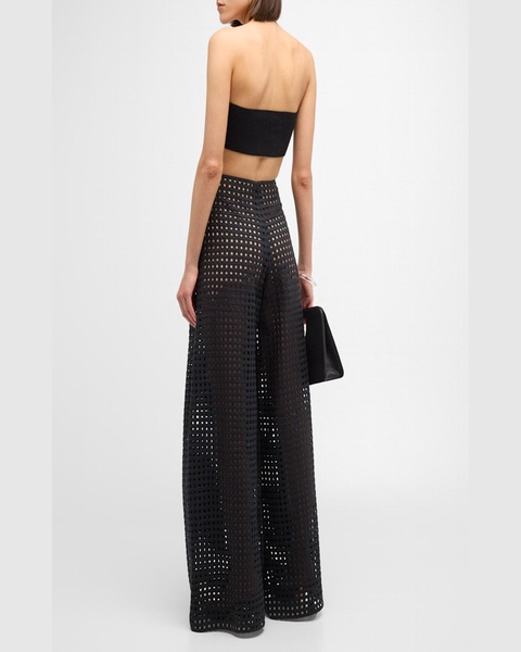 High-Rise Wide-Leg Lattice Lace Pants