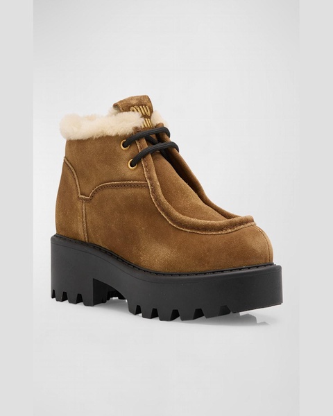 Suede Shearling Lace-Up Chukka Booties