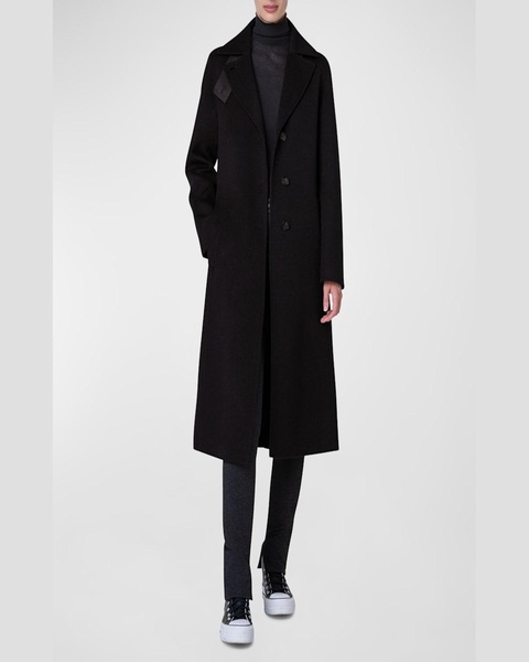 Leather Collar Cashmere Coat