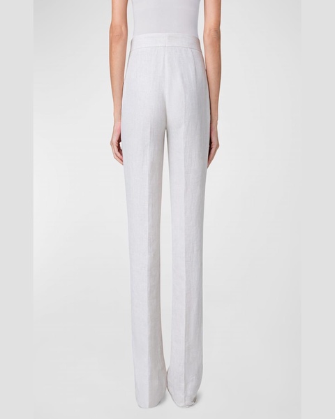 Carl Linen Herringbone Straight-Leg Pants