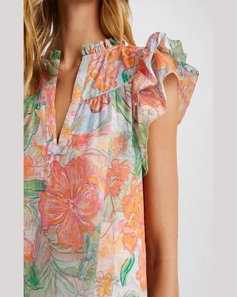 Calista Floral Flutter-Sleeve Blouse 