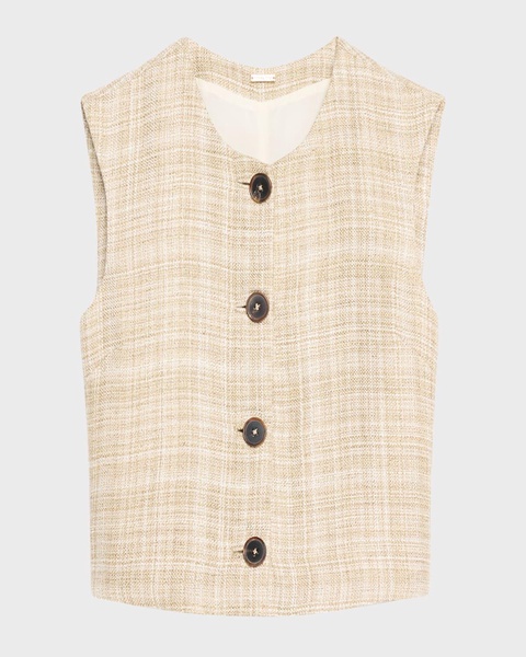 Remo Silk Linen Plaid Vest Top