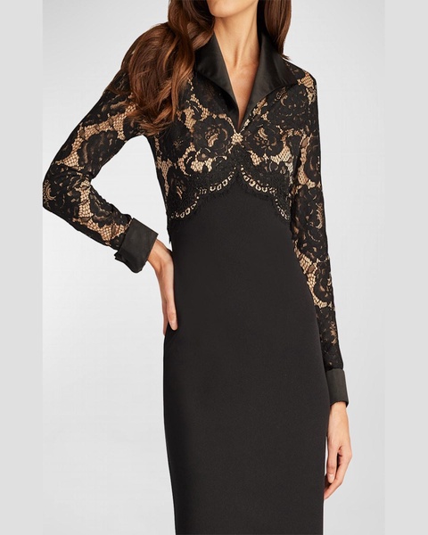 Two-Tone Lace-Bodice Bodycon Midi Dress