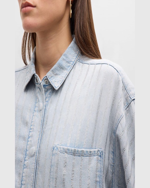 Ms. Sofiane Metallic-Stripe Denim Shirt