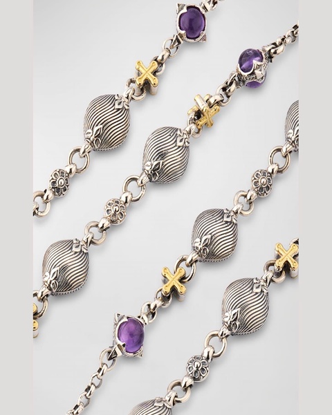 Silver and Gold Amethyst Necklace, 28"L