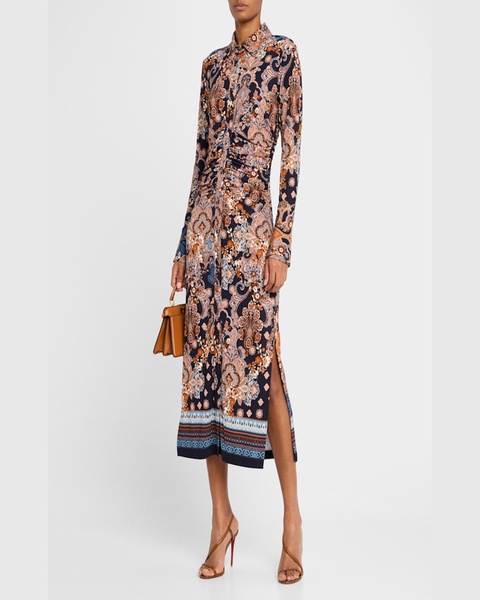 Shirley Ruched Paisley-Print Midi Shirtdress