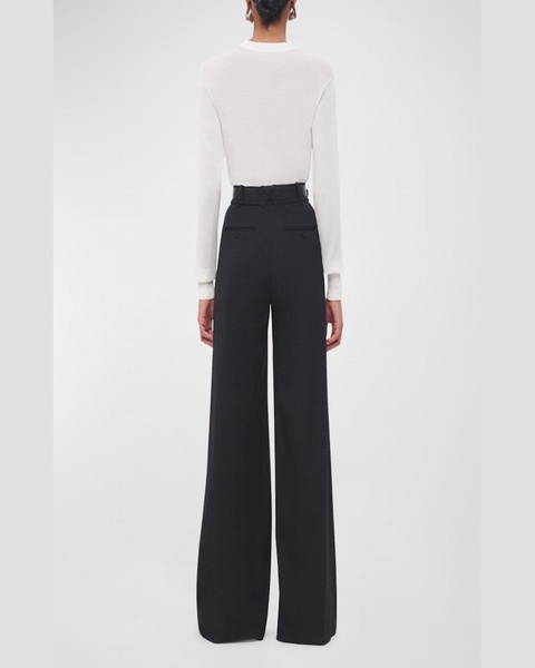 Pleated Wide Leg Wool Trousers