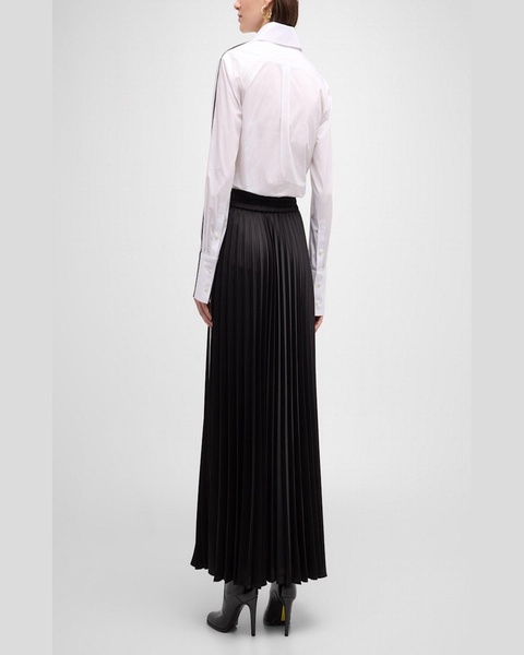 Side-Stripe Pleated Maxi Pajama Skirt