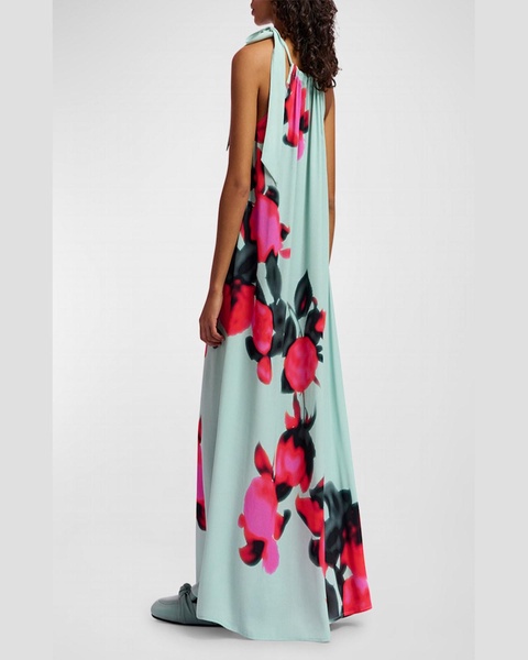 Fotshot Neck-Tie Floral Sleeveless Halter Maxi Dress