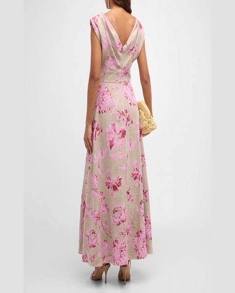 V-Neck Floral-Print Sleeveless Empire-Waist Maxi Dress