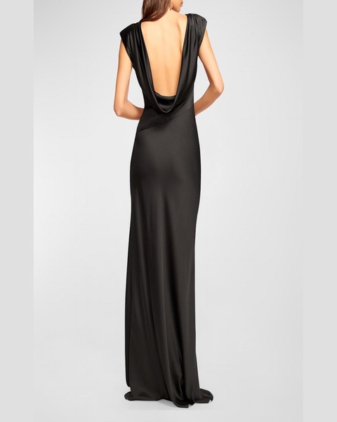 Joanna Cap-Sleeve Open-Back Satin Gown