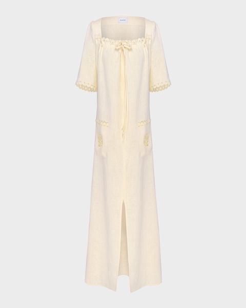 Sofia Scalloped Embroidered Linen Midi Dress