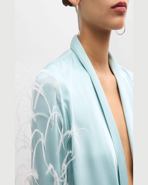 Feather-Trim Soft Doubleface Satin Open Blazer