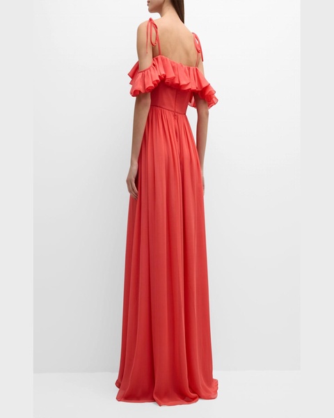 Ruffle Off-The-Shoulder Silk Georgette Gown