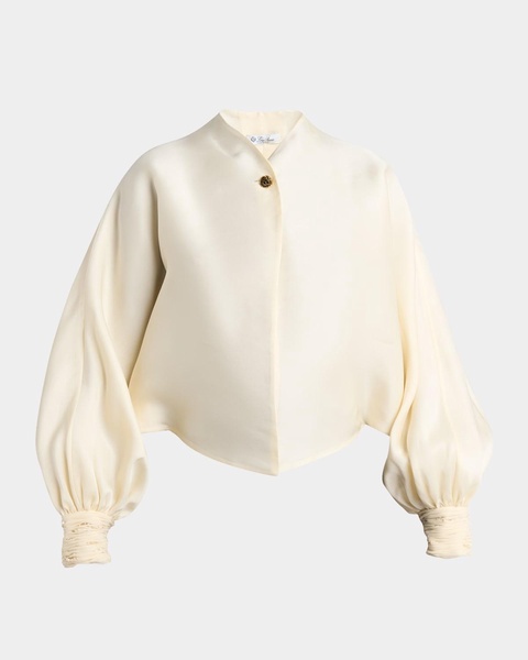 Jody Organdy Satin Embellished-Cuff Blouse 