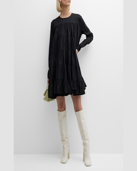 Soliman Tiered Long-Sleeve Mini Dress