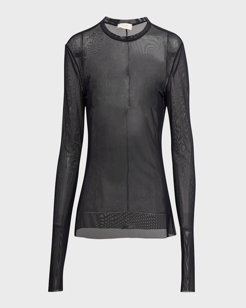 Mesh Long-Sleeve Crewneck Top