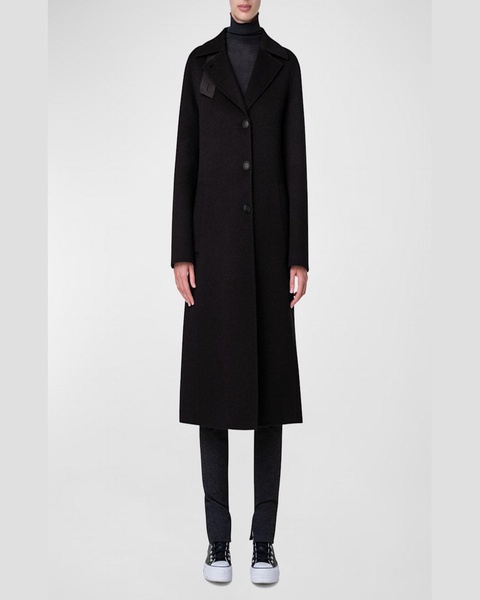 Leather Collar Cashmere Coat