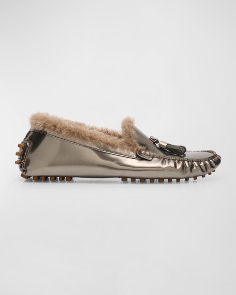 Metallic Lamb Shearling Fur Drivers 