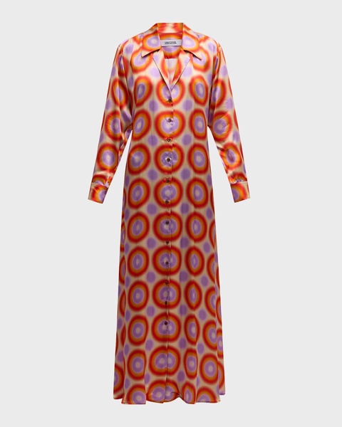 Groovy Dot Tie-Back Long-Sleeve Maxi Shirtdress