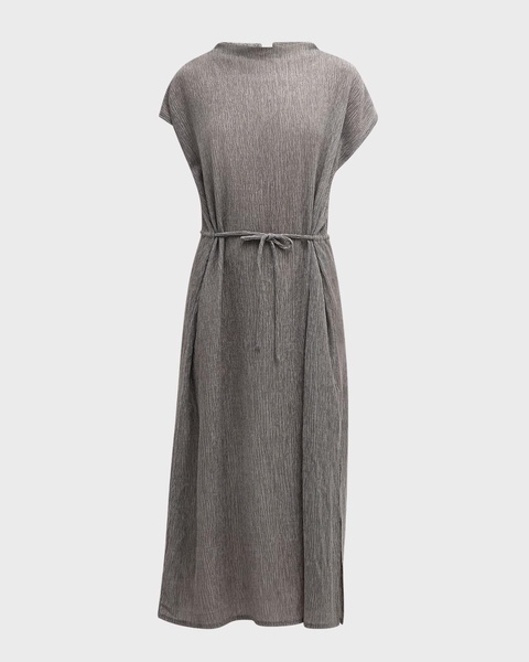 Crinkled Funnel-Neck Midi Dress